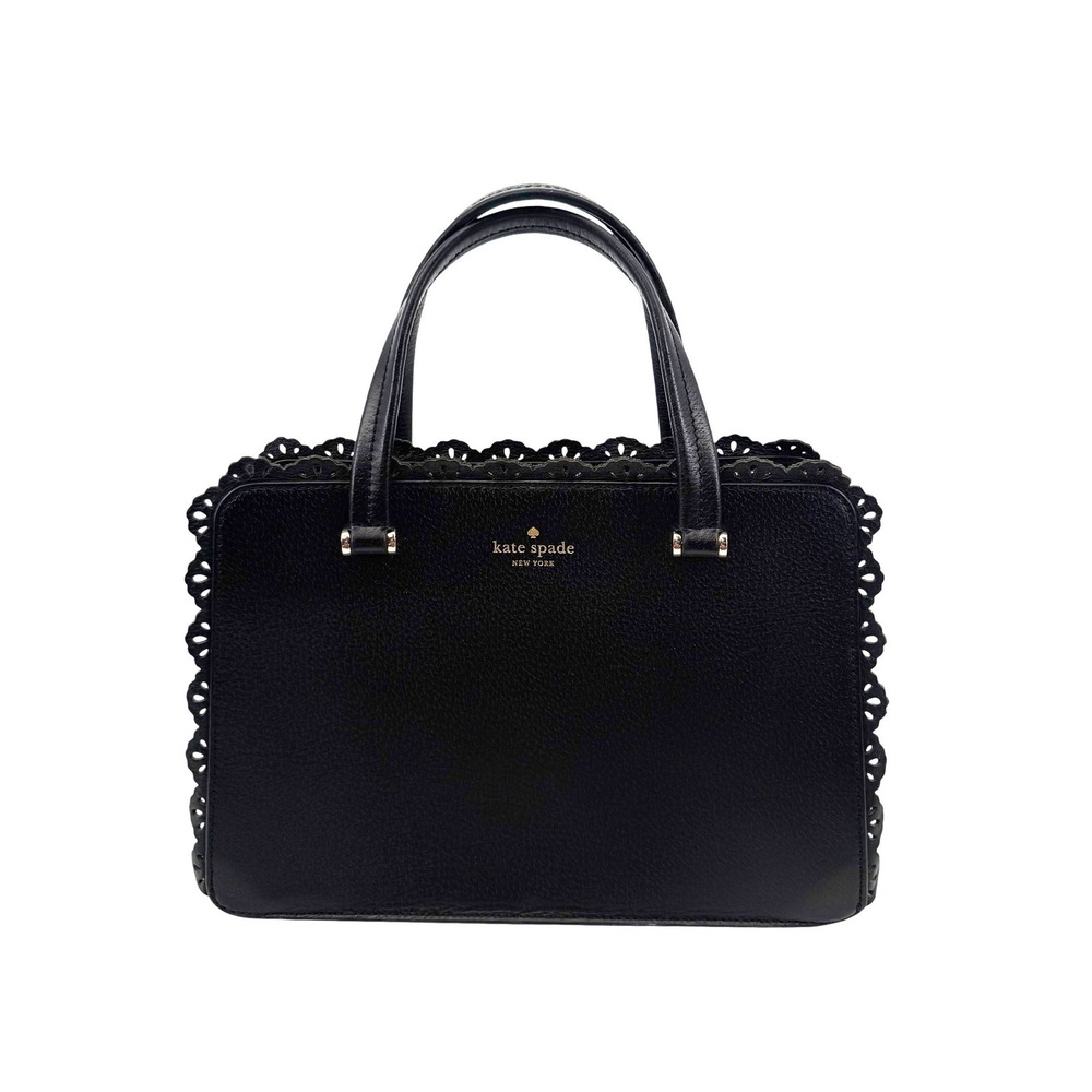 Kate Spade Fordham Court Marielle Black Pebbled Leather Scalloped Trim Handbag